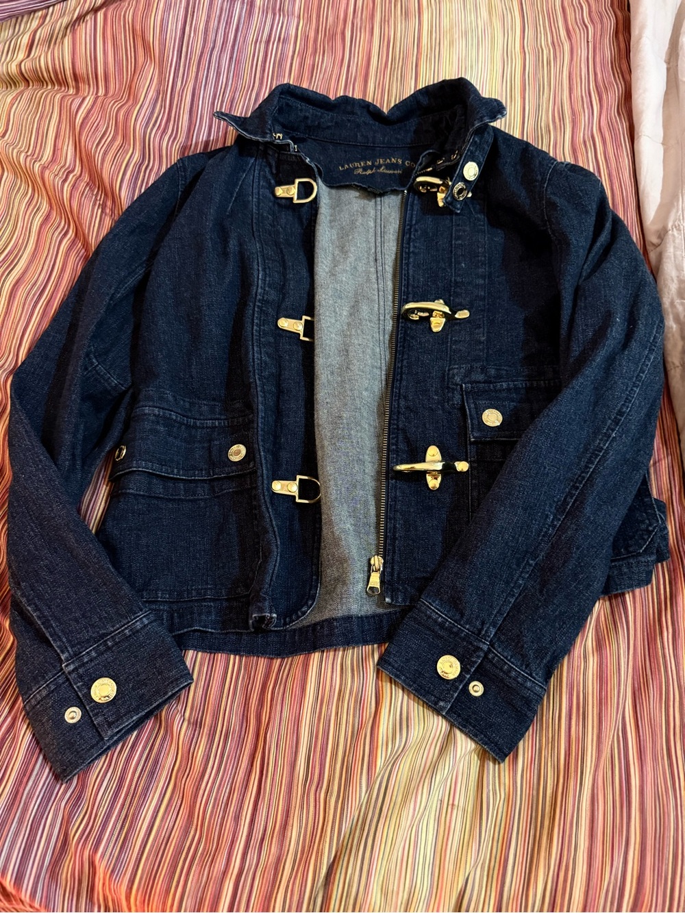 Lauren Ralph Lauren Dark Blue Denim Jacket with Gold Hardware